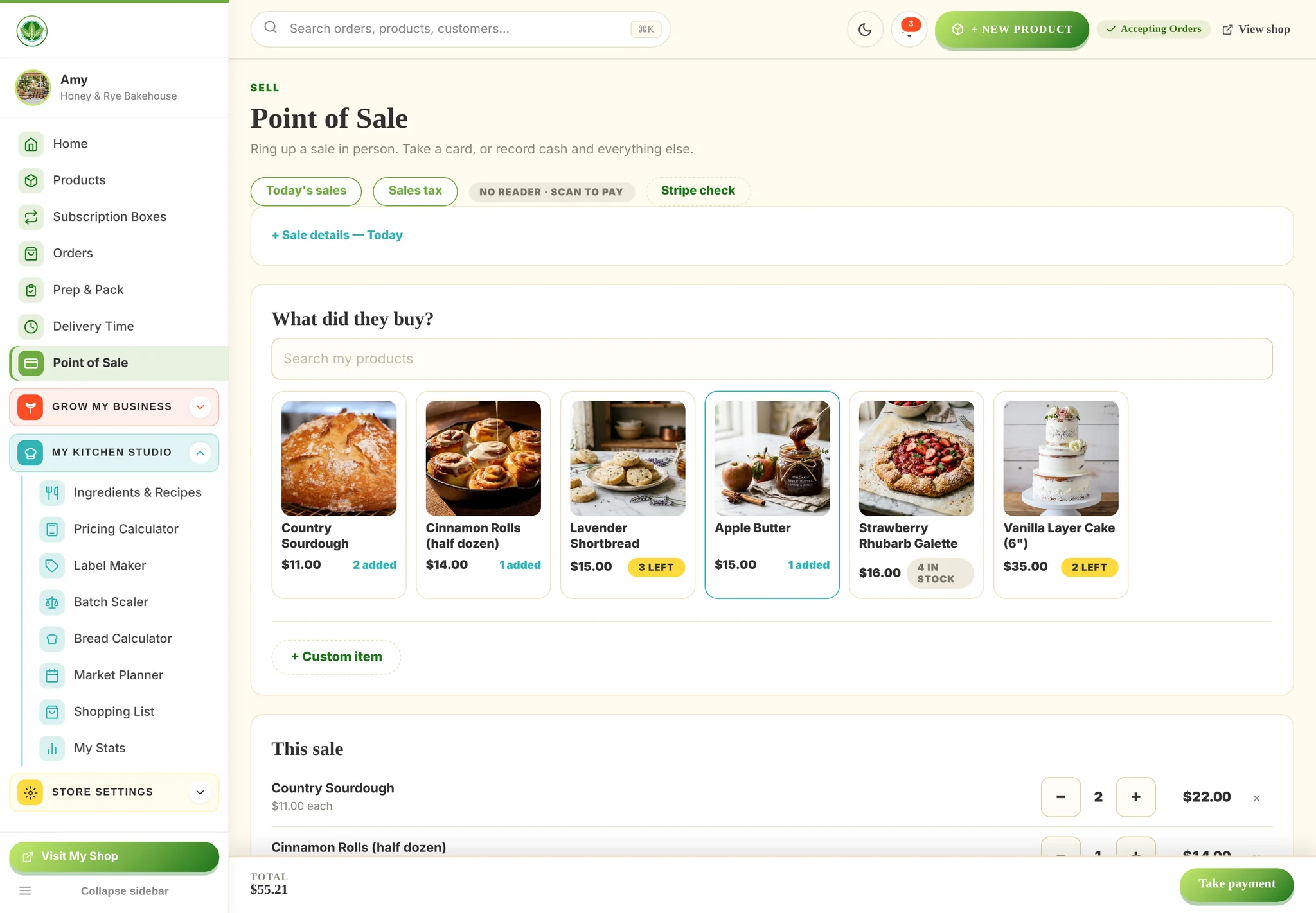 The Point of Sale with a market sale in progress