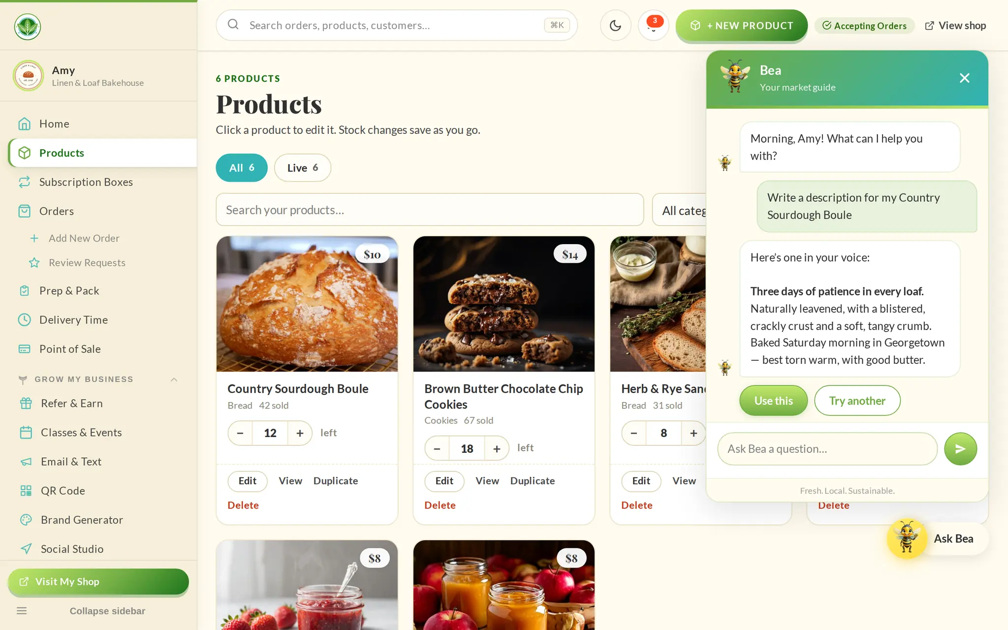 Bea helping a vendor in the dashboard