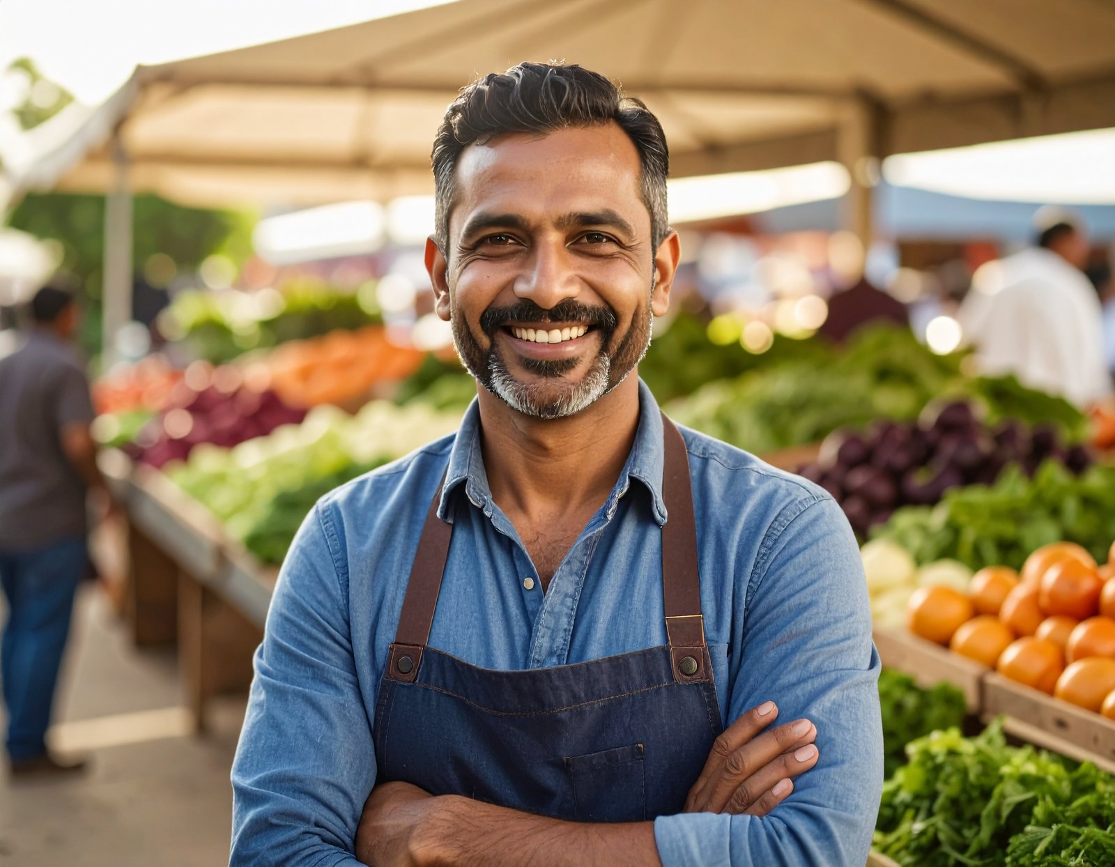 man at a farmers market stand