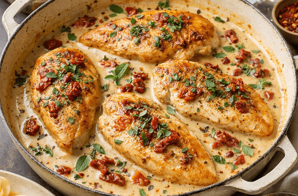 Better than Tuscan Chicken: Franco-Italian Creamed Chicken with Sun Dried Tomatoes