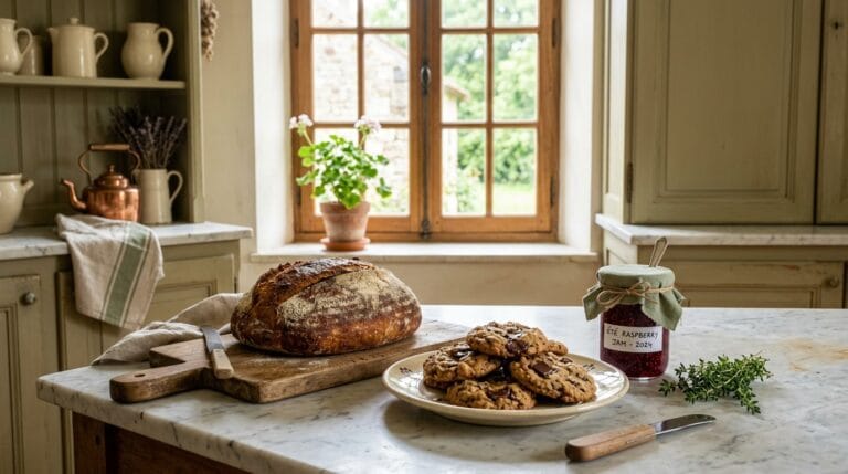 Homemade bread cookies and jam on marble for Missouri cottage food law guide
