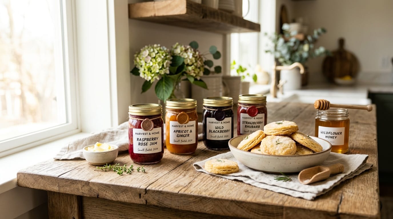 Email list building for cottage food businesses — laptop on a farmhouse kitchen table