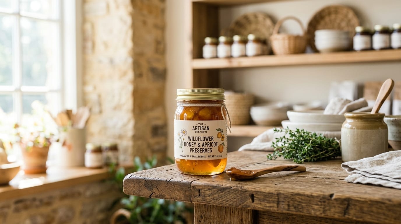 How to Get Cottage Food Into Local Restaurants Artisan cottage food products arranged for a restaurant pitch — jars and baked goods