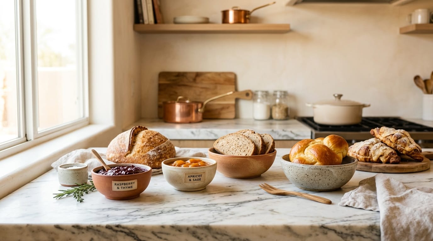 Nevada cottage food law 2026 — small-batch preserves and baked goods in ceramic bowls on marble