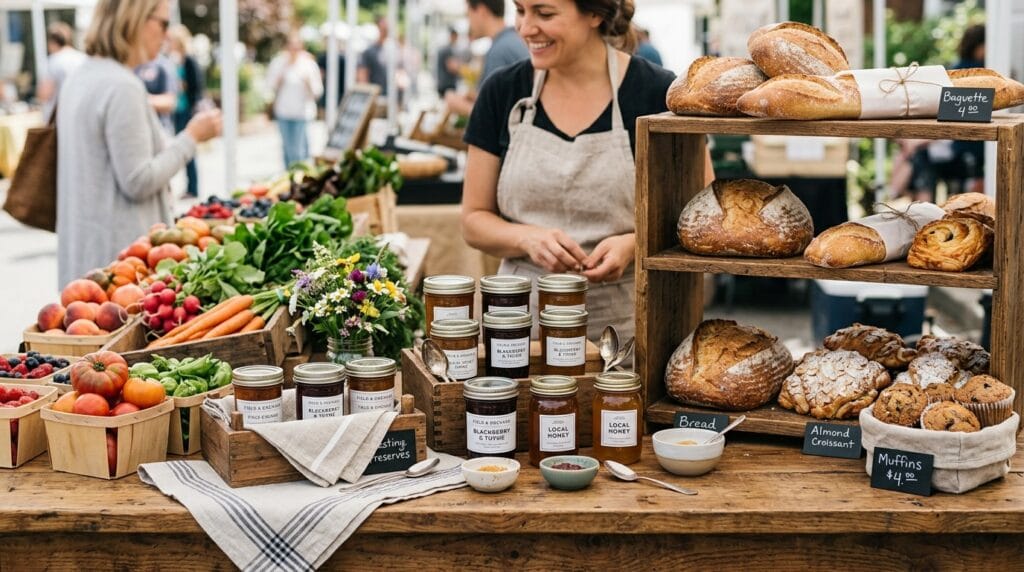 StandScout vs. Butter & Sage Market: Are They Solving the Same Problem? 2 Farmers market vendor booth with colorful handmade food products and produce on display