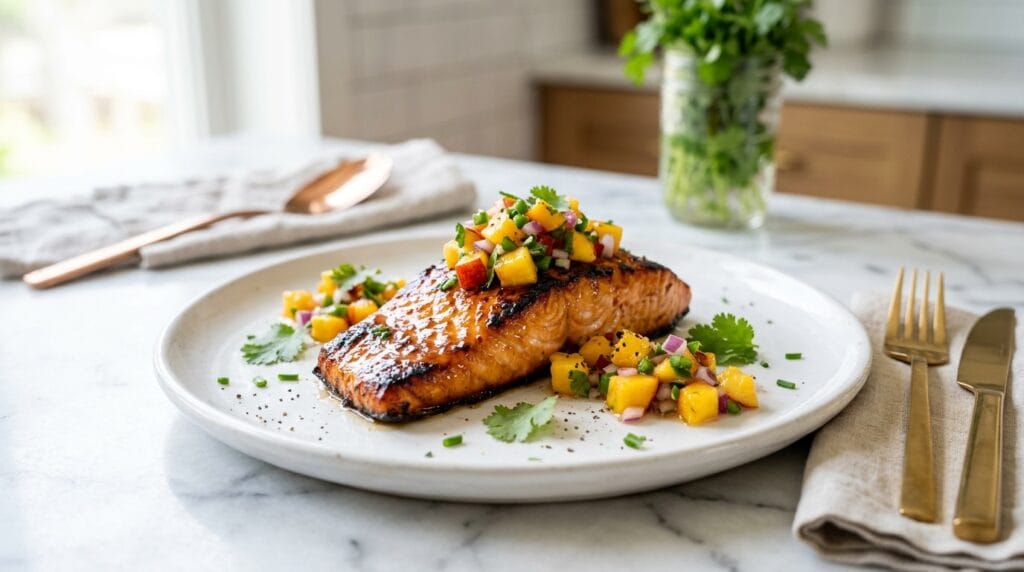 Peach Hot Honey Glazed Salmon