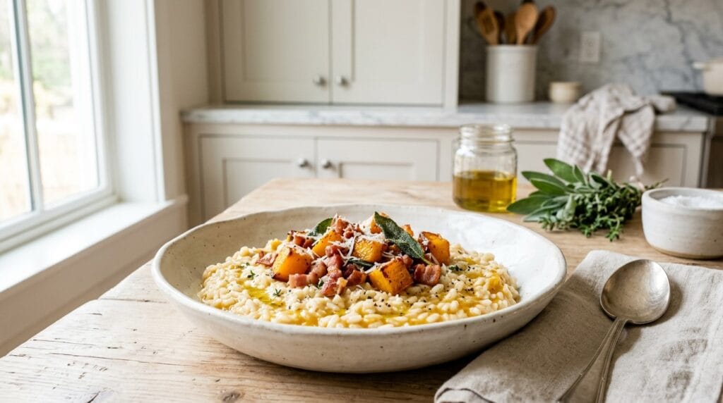 Butternut Squash Risotto with Crispy Pancetta