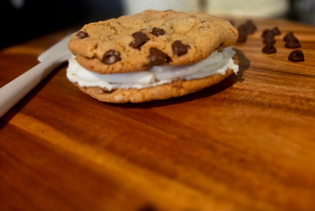 Chocolate Chip Cookie Sandwich with Vanilla Frosting